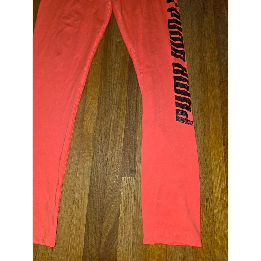 Puma Girls Medium 8-10 Neon Pink Coral Athletic Leggings Logo Graphic Pants